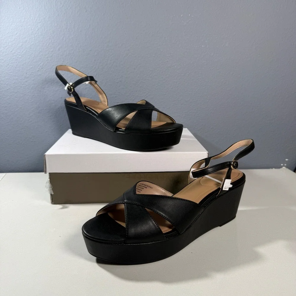 Giani Bernini Jayleenp Wedge Sandals Womens 12 Black New Platform Cross Strap